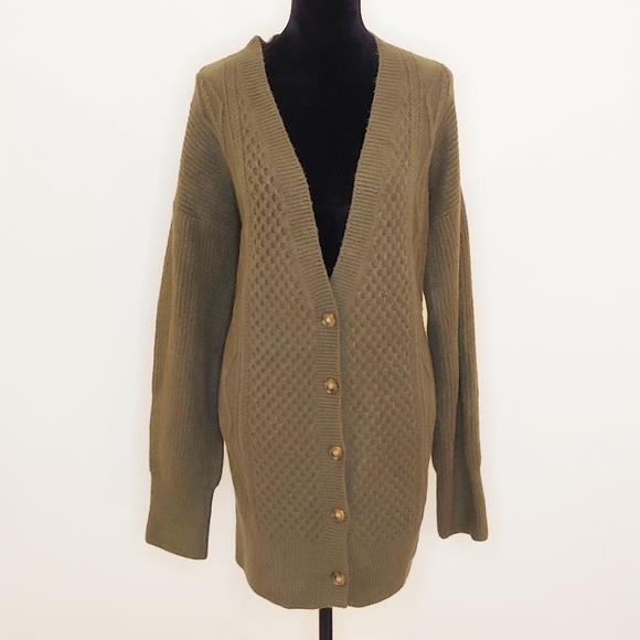 TREASURE & BOND Olive Sarma Cable Cardigan M/L - Picture 2 of 8